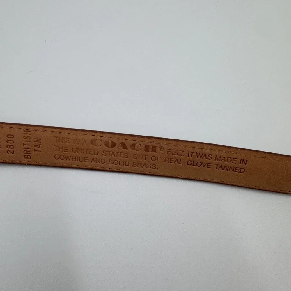 Vintage Coach 2800 British Tan Leather Belt Size 30 USA Solid Brass Hangtag